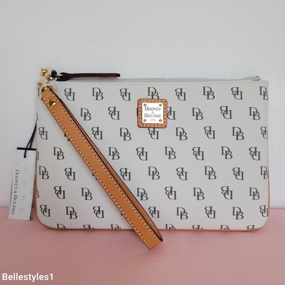 DOONEY & BOURKE Blakely Signature Logo Print Large Wristlet- Bone color ⭐ - Picture 2 of 16